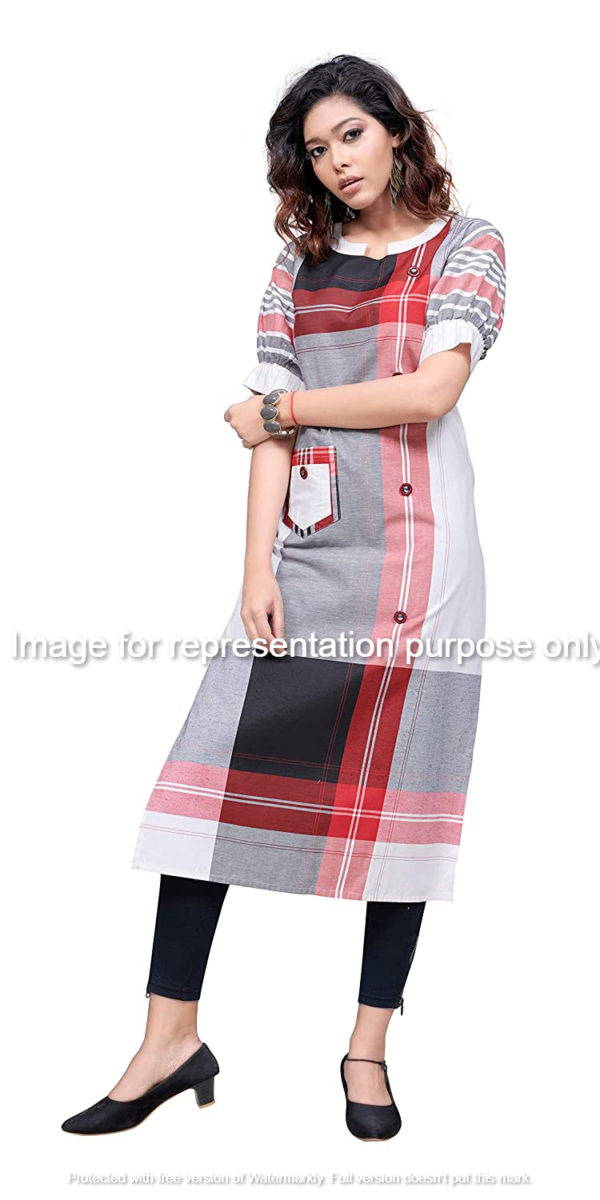 Kurti with Fashion Sleeve & Block Check Designs